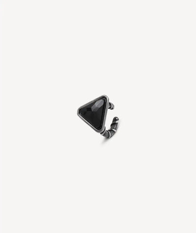 Ear cuff rond argenté avec zirconium noir effet vintage ARASHI VS A - YParis