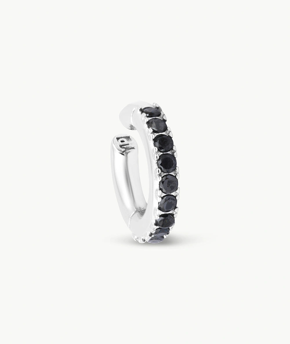 Ear cuff rond argenté et zircons noirs Abi L S