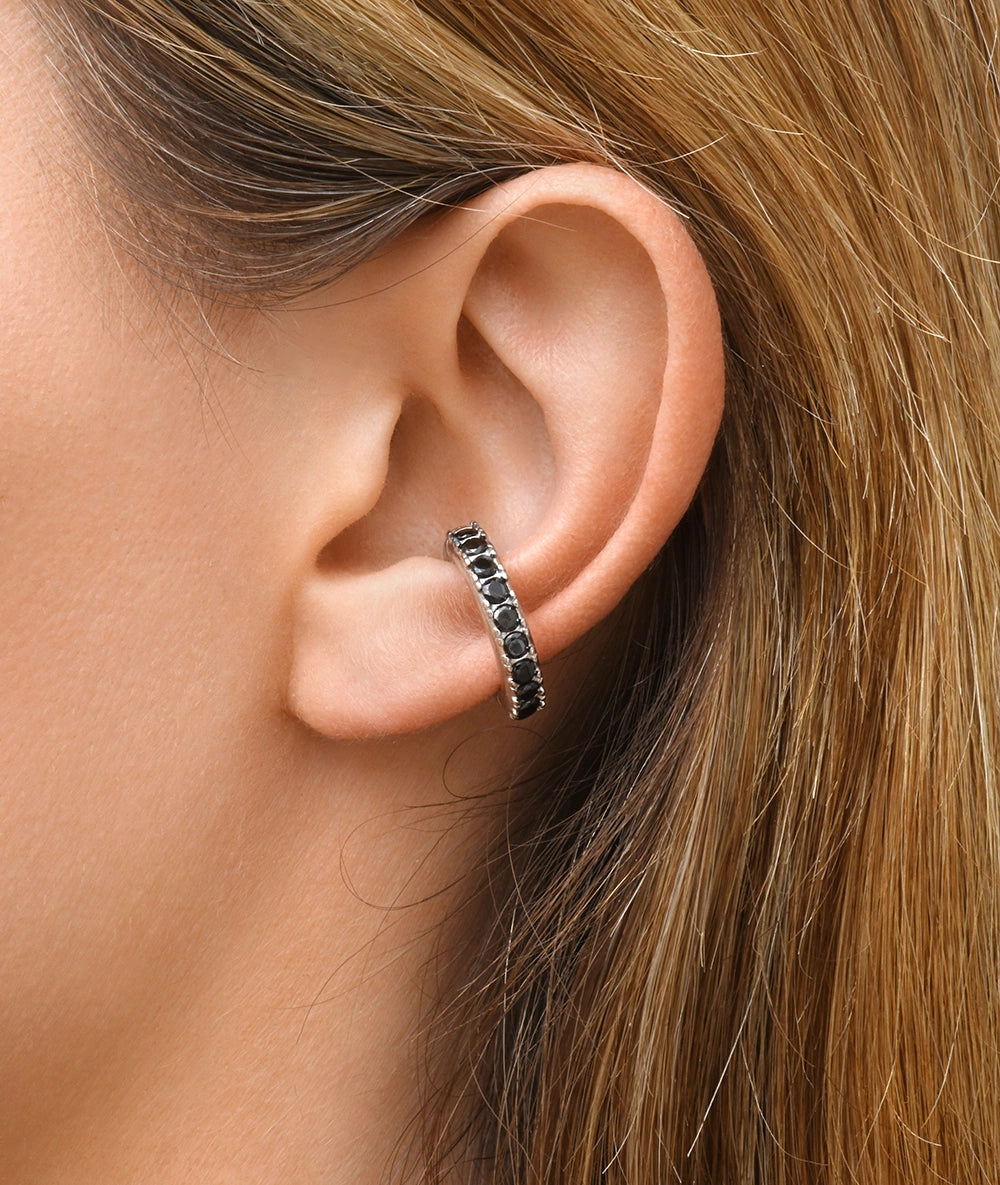 Ear cuff rond argenté et zircons noirs Abi L S