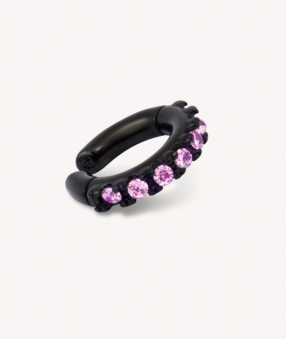 Ear cuff rond noir et zircons roses Abi S BL