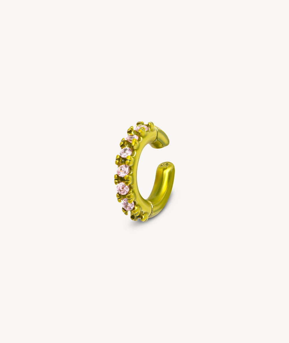 Ear cuff rond vert et zircons rose Abi S C