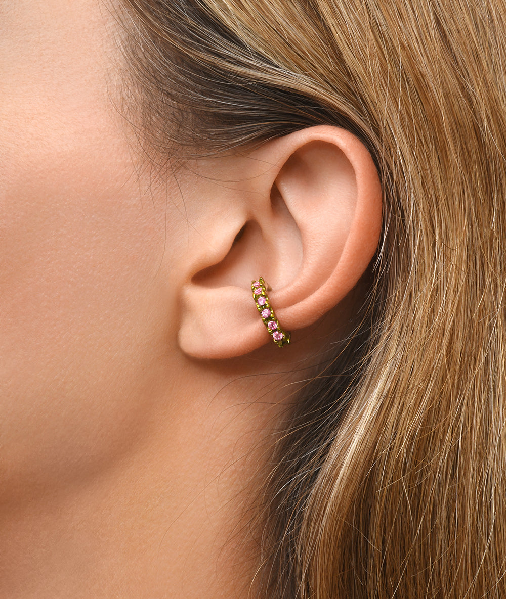 Ear cuff rond vert et zircons rose Abi S C