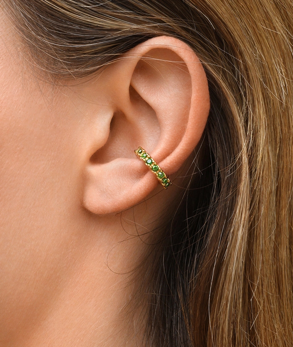 Ear cuff rond doré et zircons verts Abi S G