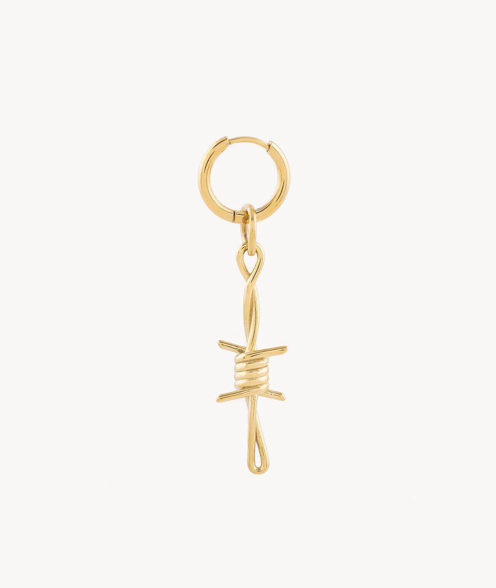 Boucle d'oreille pendante fil barbelé dorée Berlin G