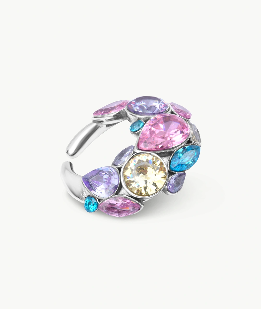 Ear cuff argenté avec zircons multicolores DAHLIA S