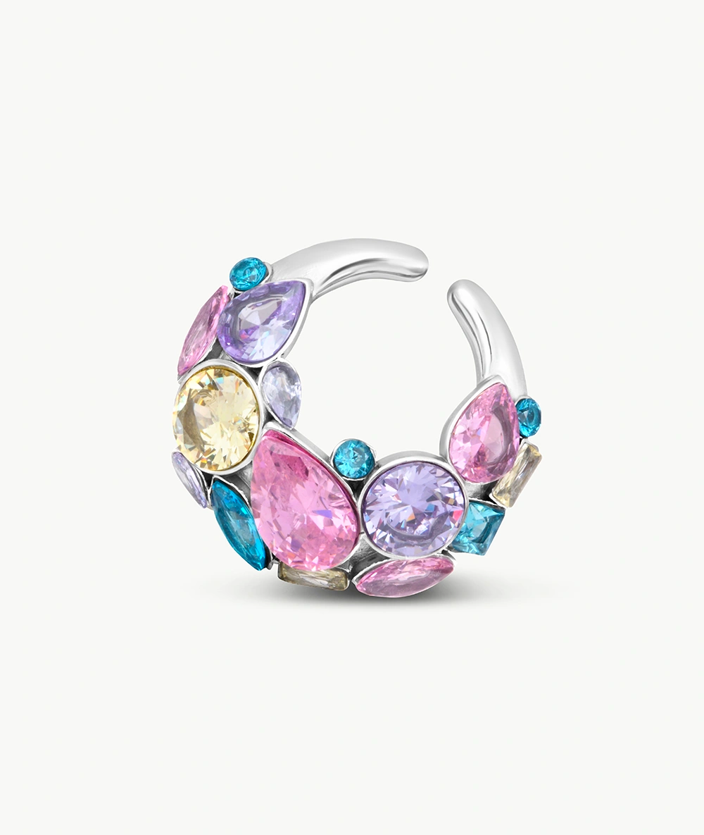 Ear cuff argenté avec zircons multicolores DAHLIA S