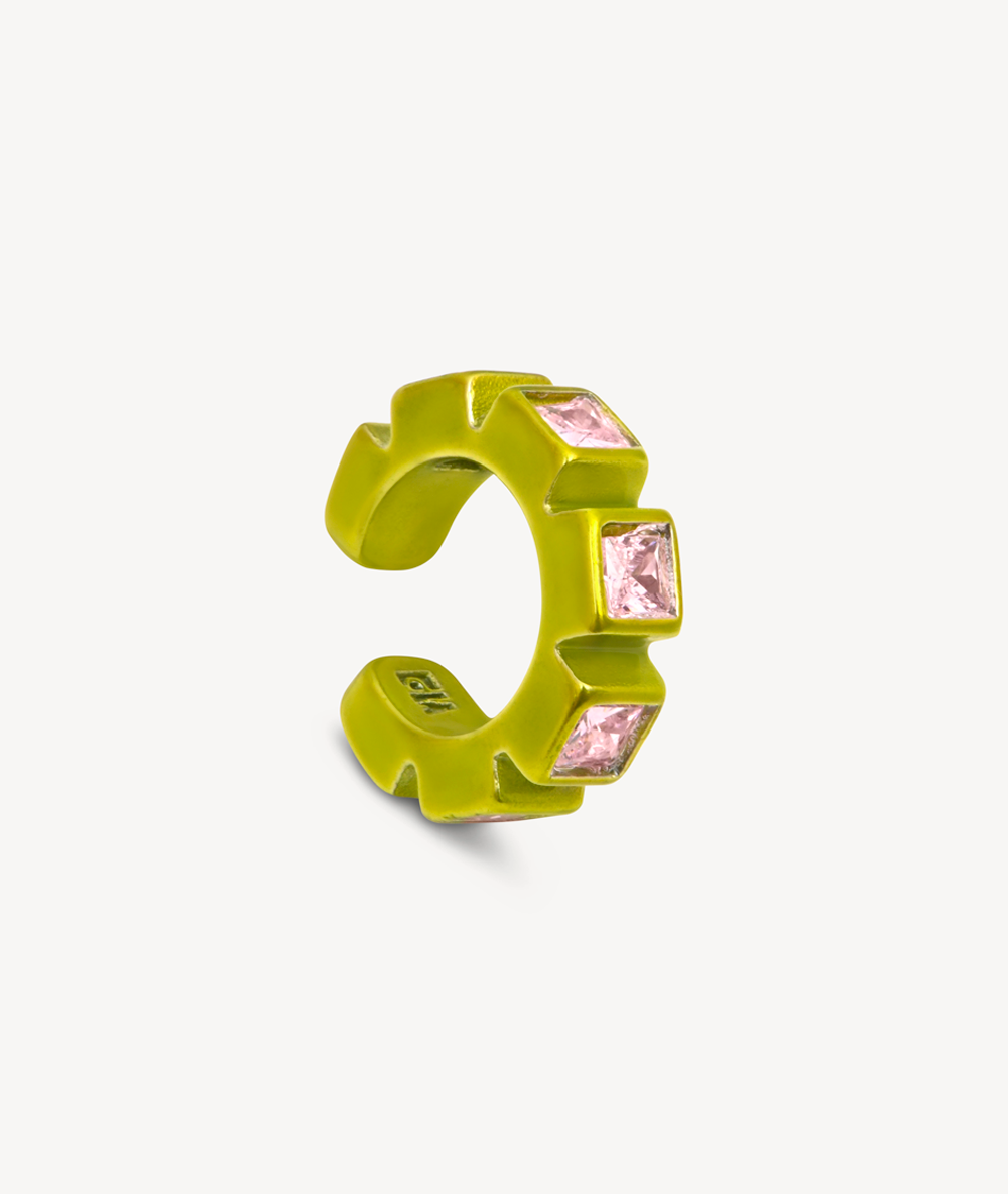Ear cuff jaune citrus et oxydes de zirconium rosess Dibba C