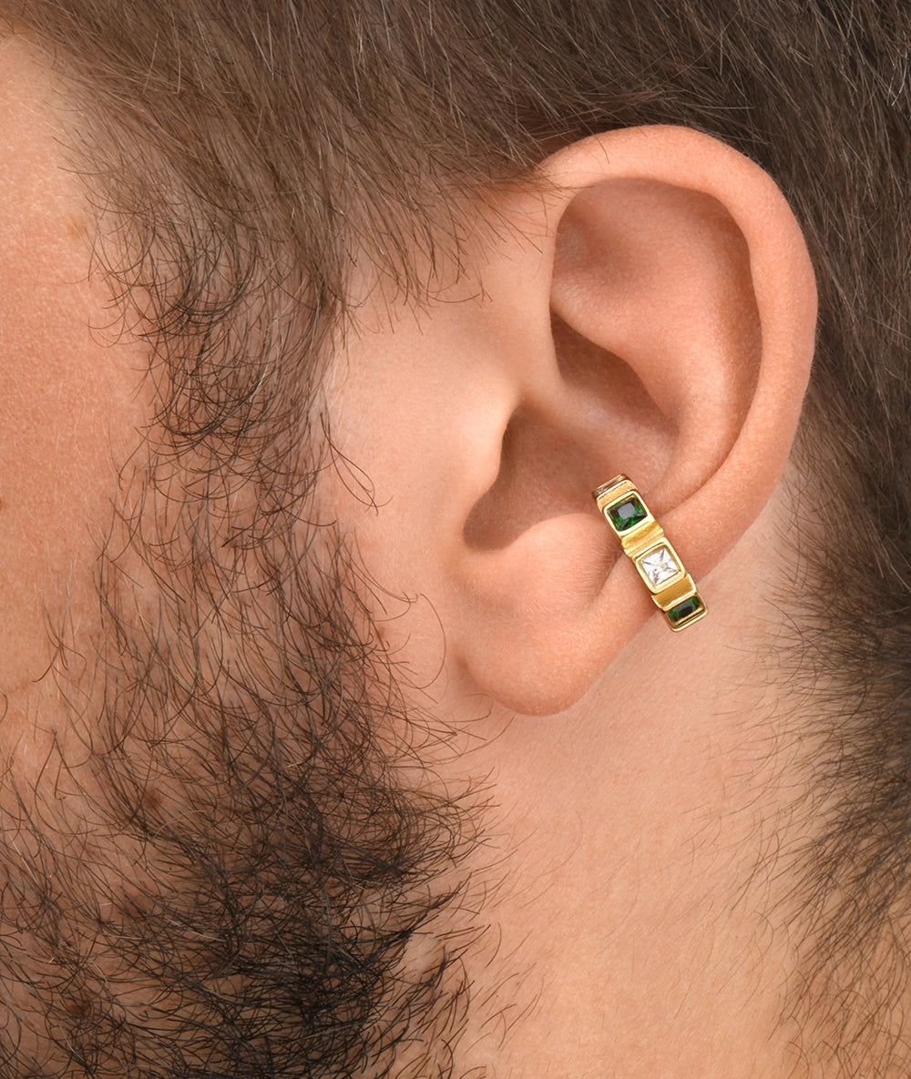 Ear cuff doré et zirconiums verts et blancs Dibba L G
