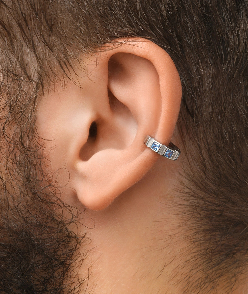 Ear cuff argenté avec zircons bleus Dibba S S