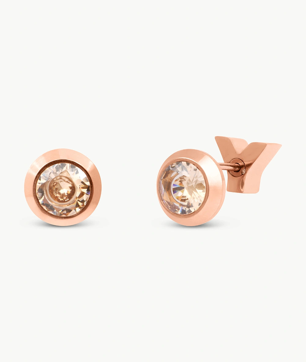 Boucle d'oreille puce rose gold et zircon marron LUCA RG