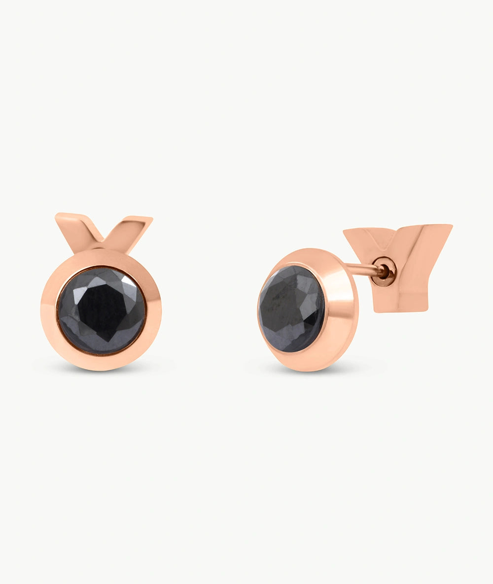 Boucle d'oreille puce rose gold et zircon noir LUCA RG BL
