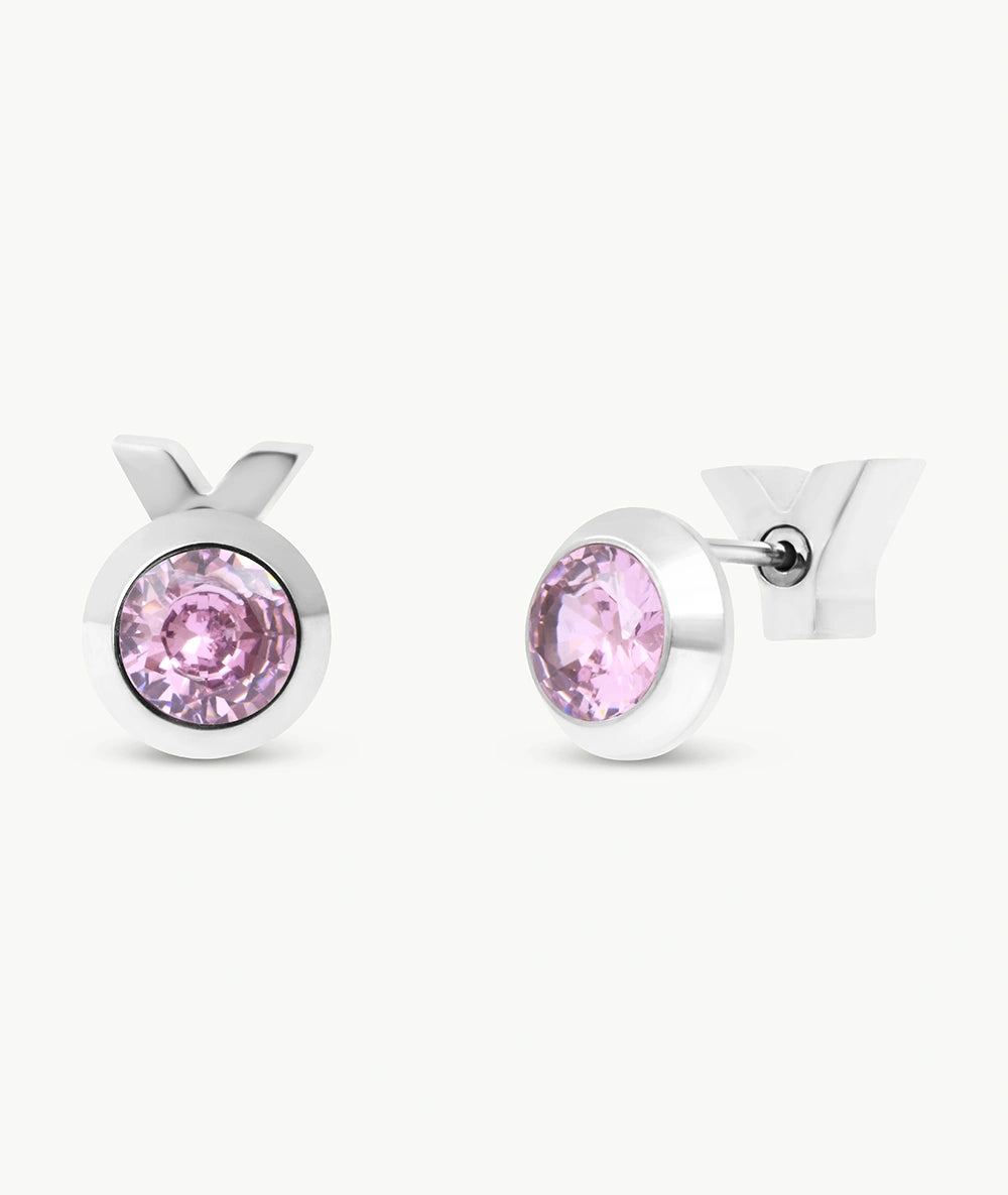 Boucle d'oreille puce argenté et zircon rose LUCA SC