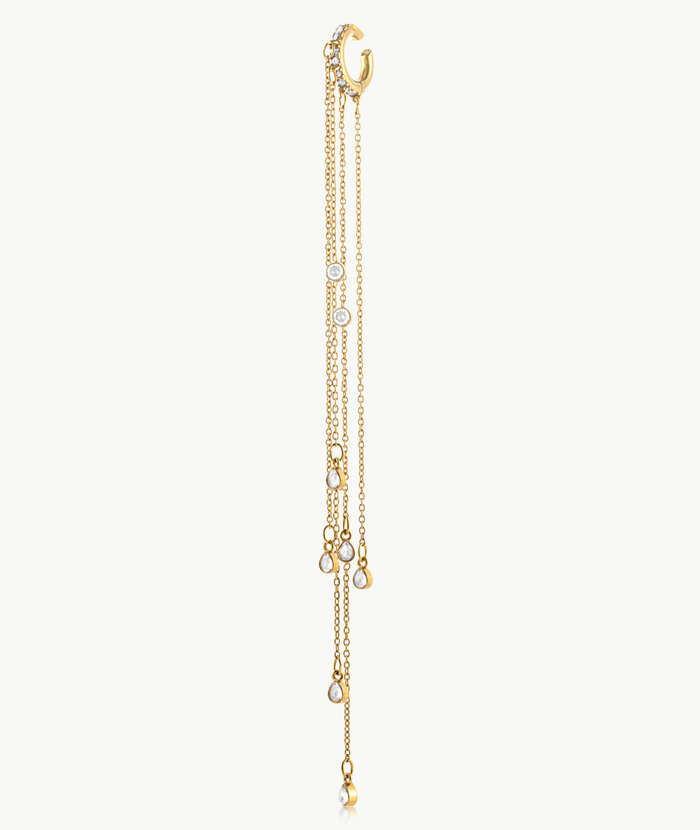 Ear cuff chaînes pendantes doré et zirconiums Colby G