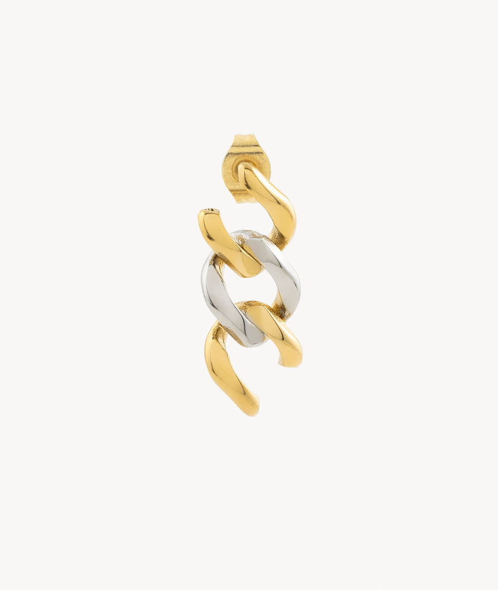 Boucle d'oreille pendante chaîne rigide bicolore Jule Bi