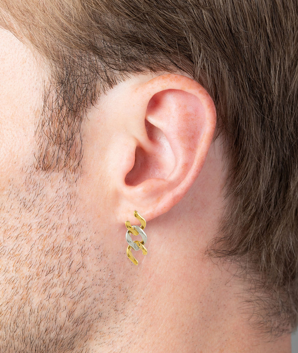 Boucle d'oreille pendante chaîne rigide bicolore Jule Bi