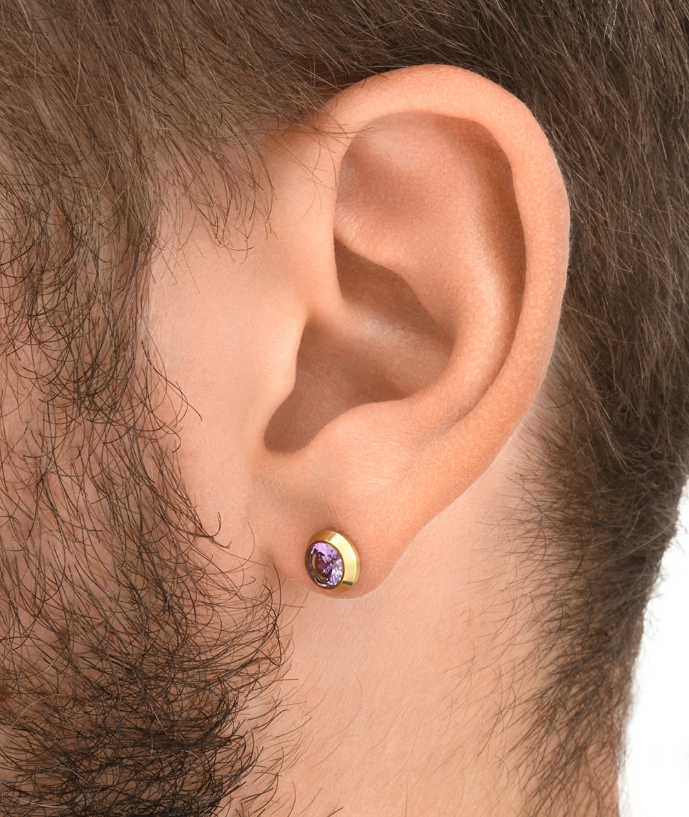 Boucle d'oreille puce doré avec zircon rose LUCA G