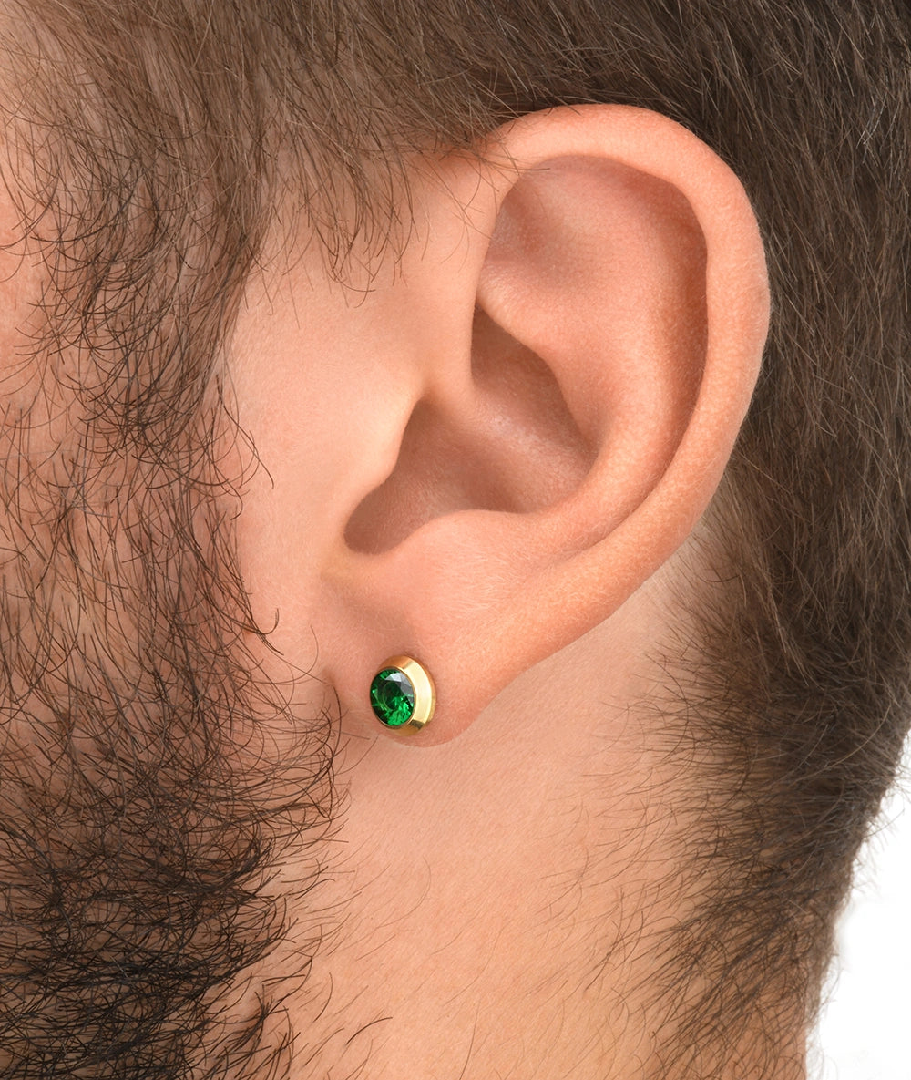Boucle d'oreille puce doré avec zircon vert LUCA G C