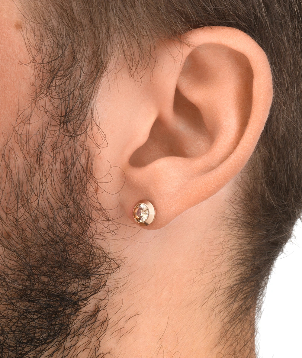 Boucle d'oreille puce rose gold et zircon marron LUCA RG