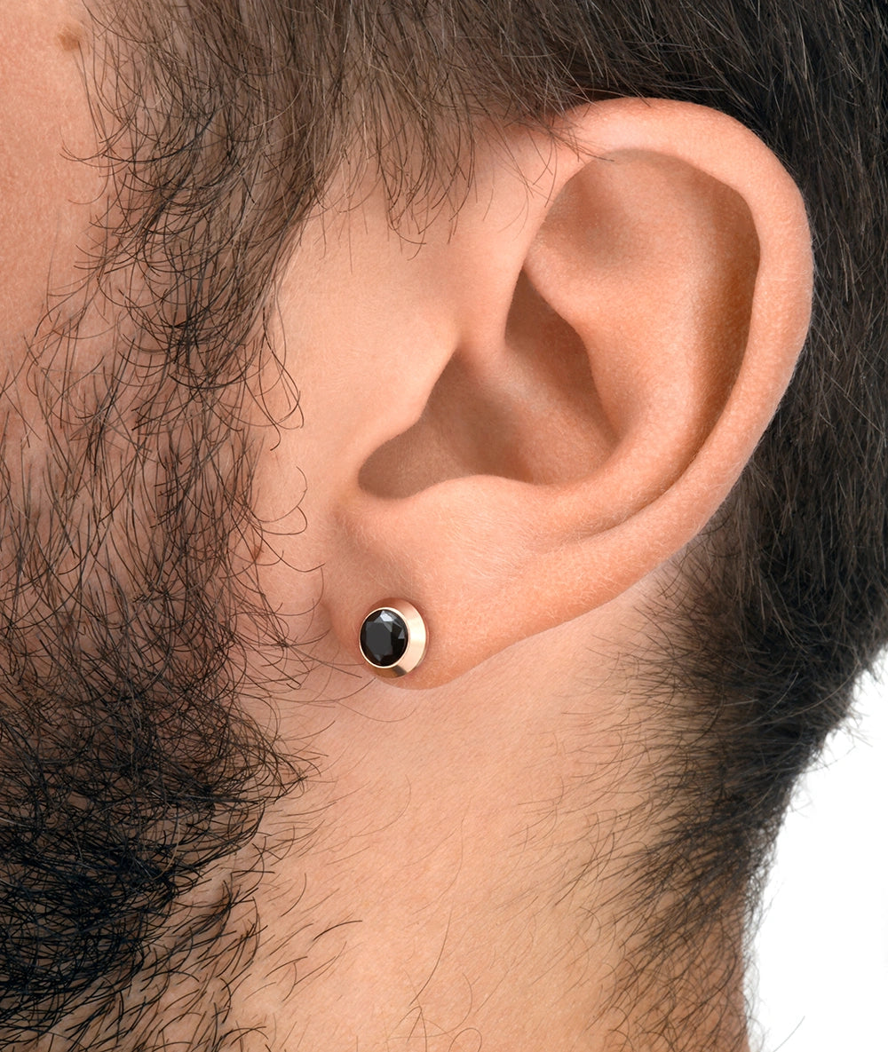 Boucle d'oreille puce rose gold et zircon noir LUCA RG BL