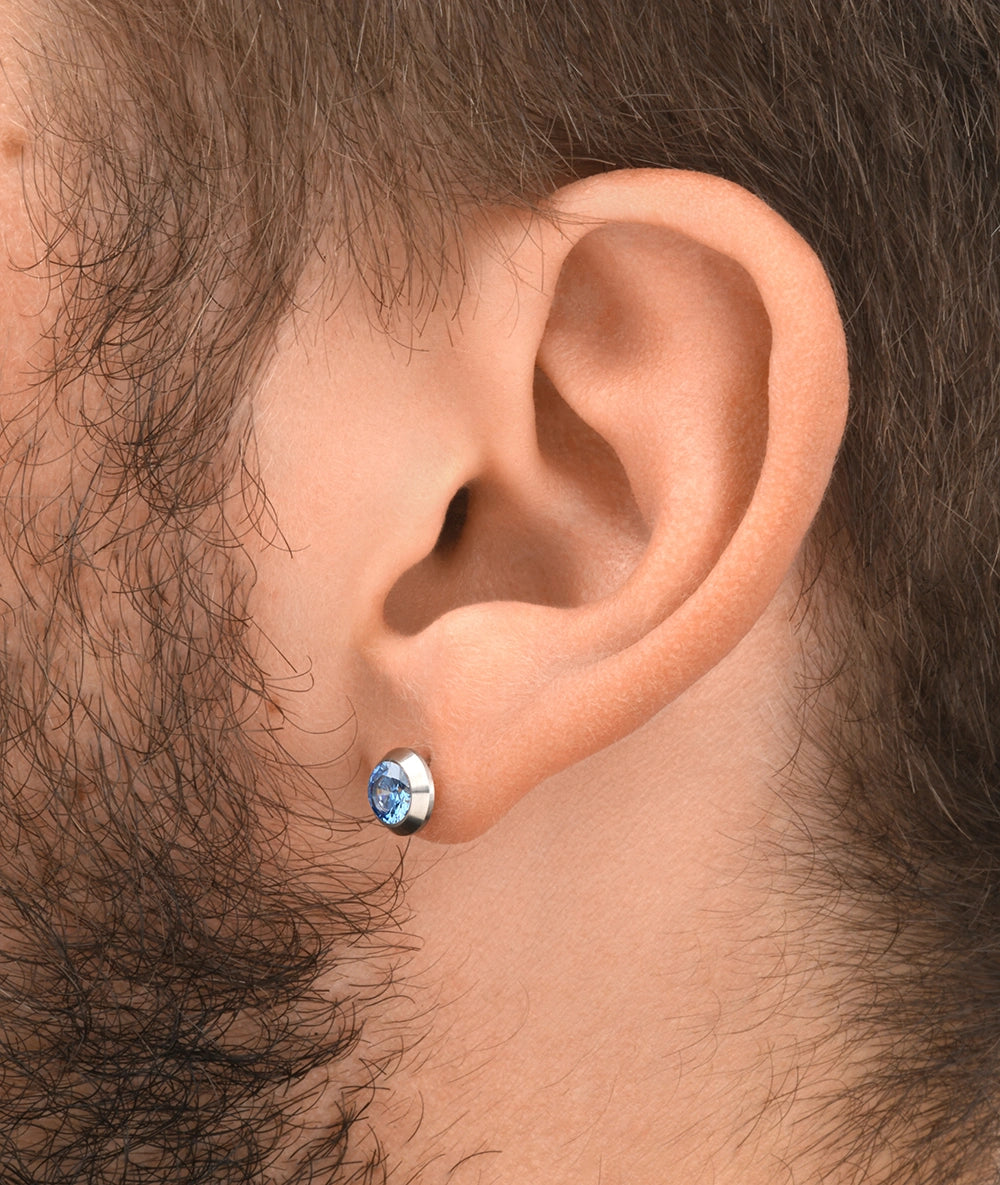 Boucle d'oreille puce argenté et zircon bleu LUCA SB