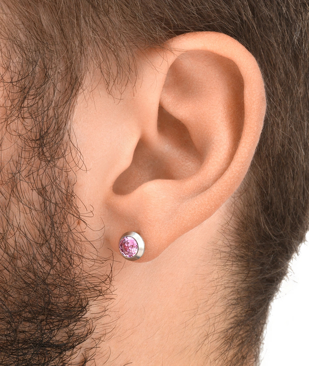 Boucle d'oreille puce argenté et zircon rose LUCA SC