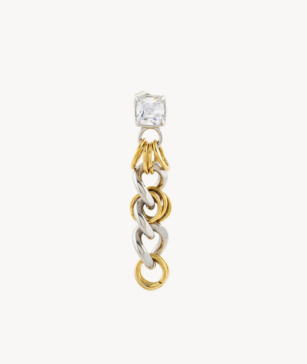 Boucle d'oreille chaîne et pierre pendante bicolore Mika Bi