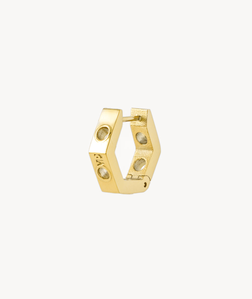 Boucle d'oreille créole forme géométrique perforée dorée Hexa Trash G