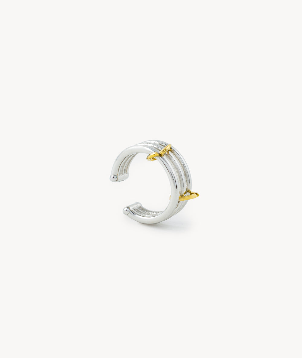 Two-tone silver wavy ear cuff, gold ring, Wavy Trash S