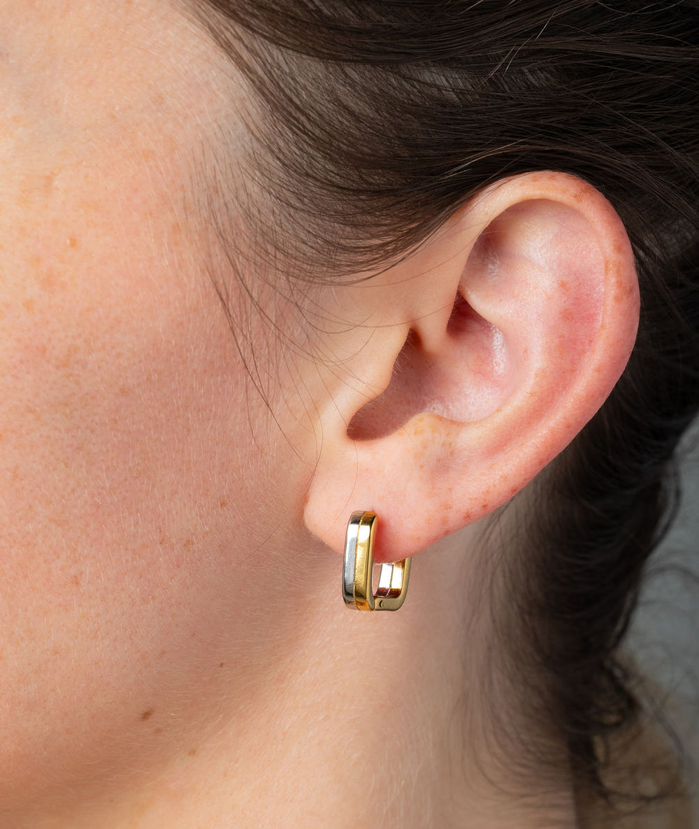 Boucle d'oreille carrée bicolore Nicky Bi