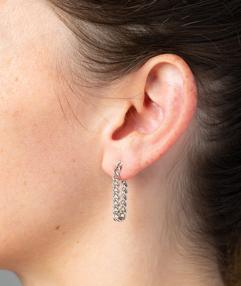 Boucle d'oreille chaîne pendante argentée Skyler S