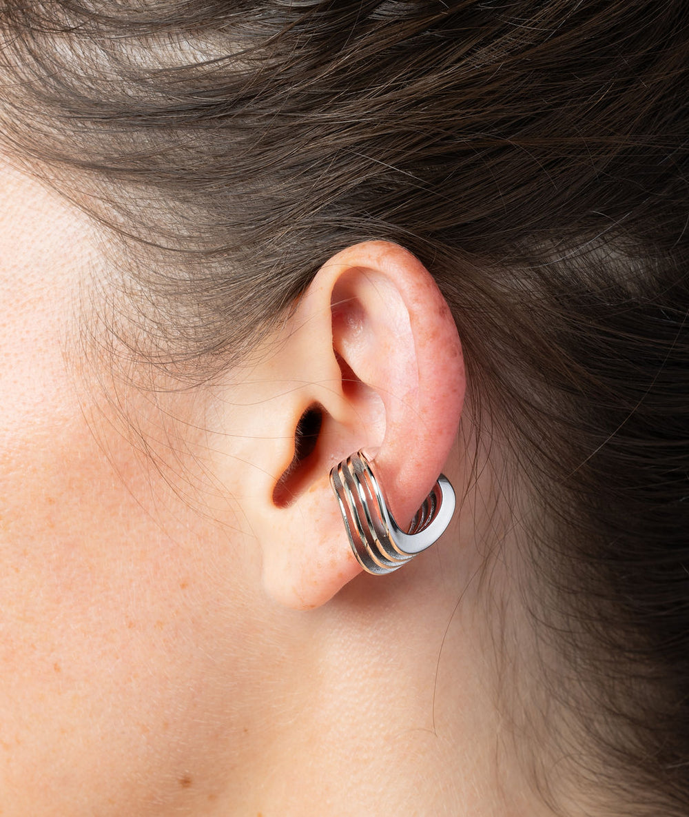 Wavy triple S ear cuff, silver plated