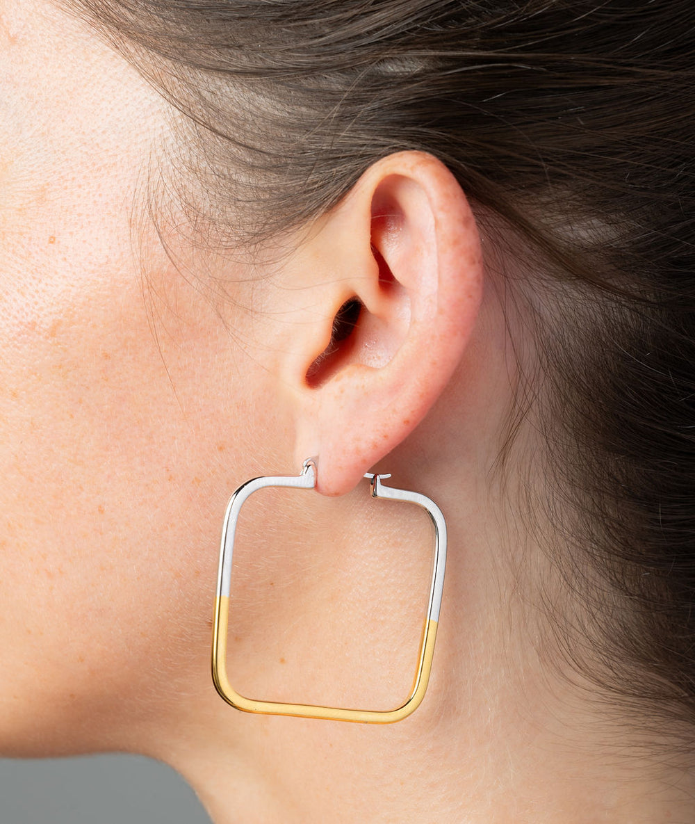 Boucle d'oreille carrée bicolore Yael Bi