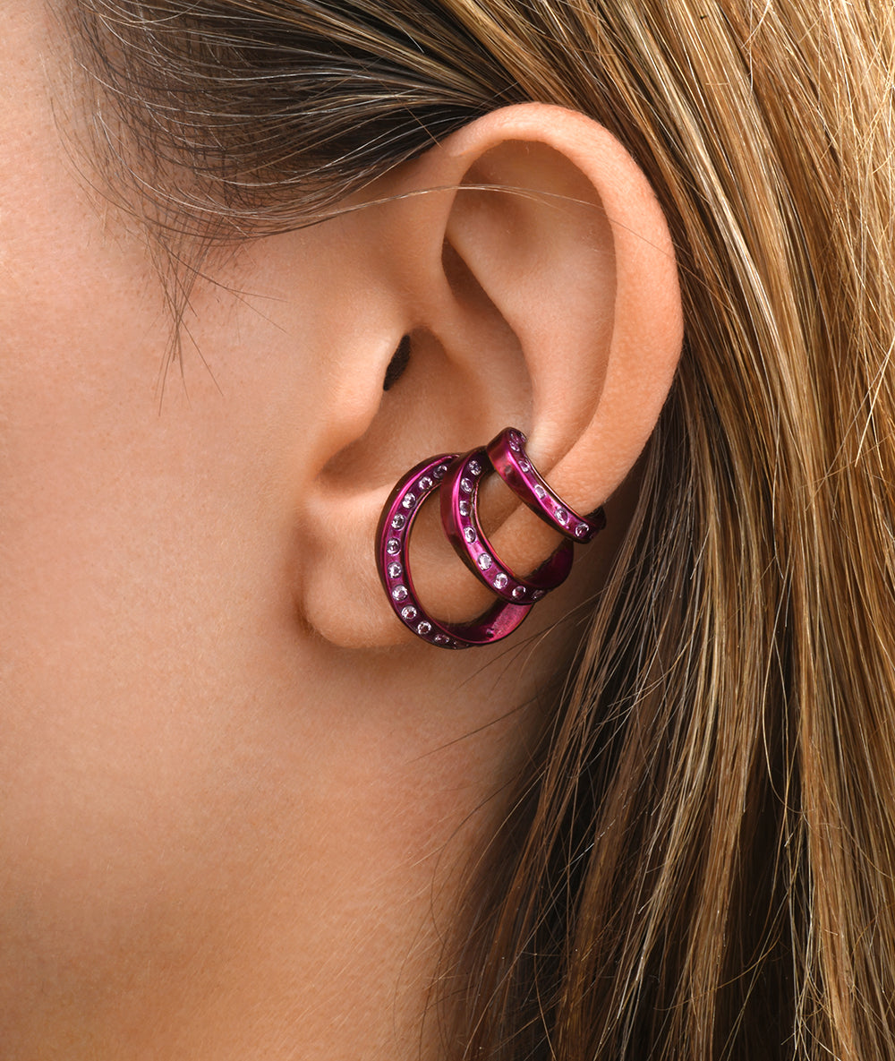 Ear cuff triple rose et zirconiums roses YAZ LP