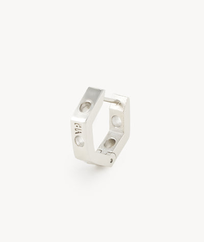 Boucle d'oreille créole forme géométrique perforée argentée Hexa Trash S - YParis
