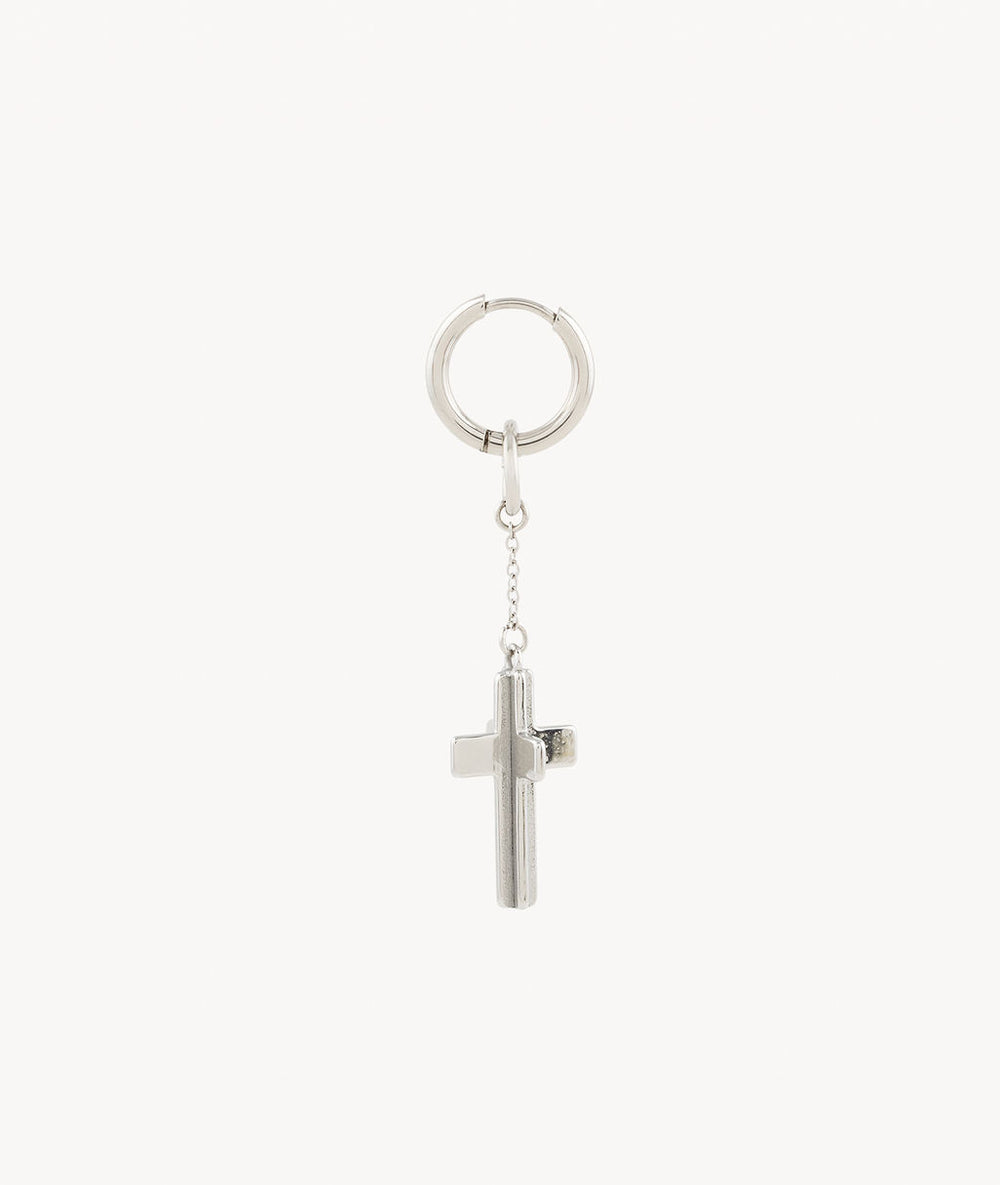 Punk S silver cross dangle earring