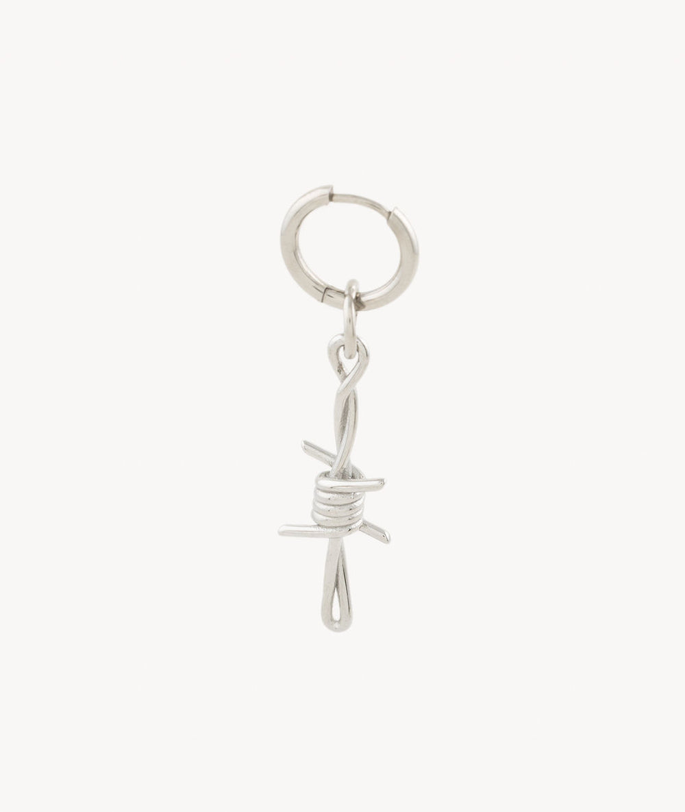 Boucle d'oreille pendante fil barbelé argentée Berlin S