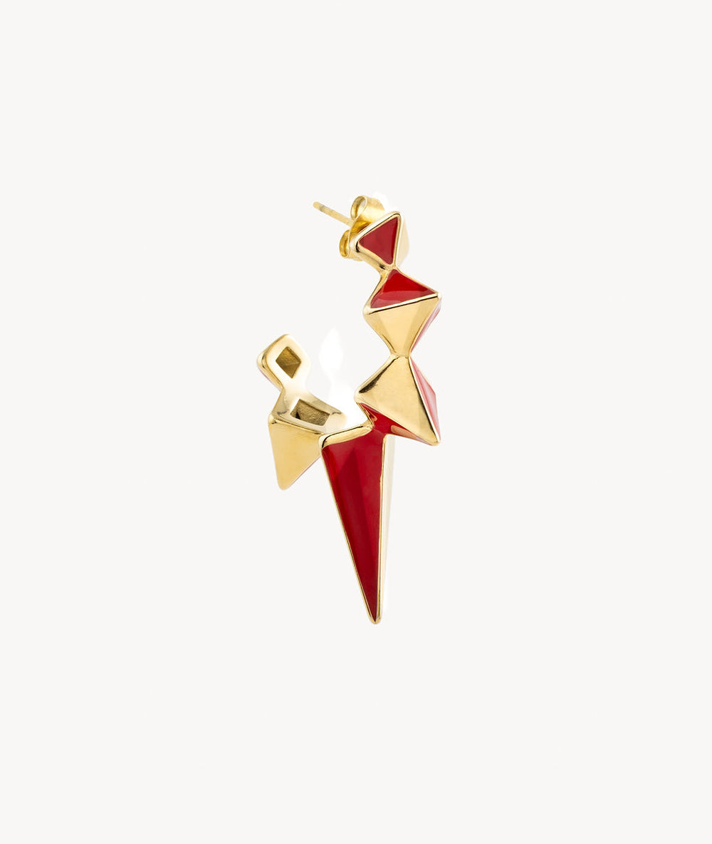 Boucle d'oreille piques dorée et rouge Iggy G