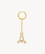 Boucle d'oreille Tour Eiffel pendante dorée, zirconiums et perles Darcy G