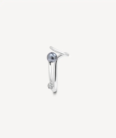 Ear cuff argenté avec amas de zircons et perle d'eau douce YUNA S - YParis
