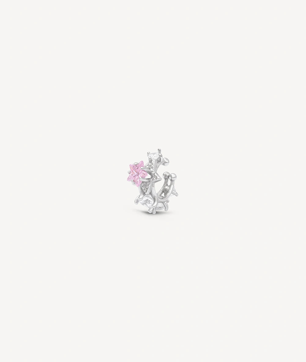 Ear cuff argenté et zircon rose étoile KOTORI POP S