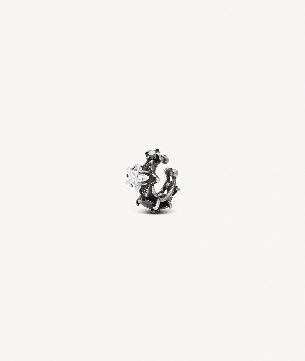 Silver ear cuff with vintage-effect star-shaped zircons KOTORI VS