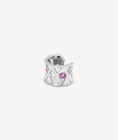 Ear cuff argenté et zircons roses et blancs  KURO L POP S - YParis