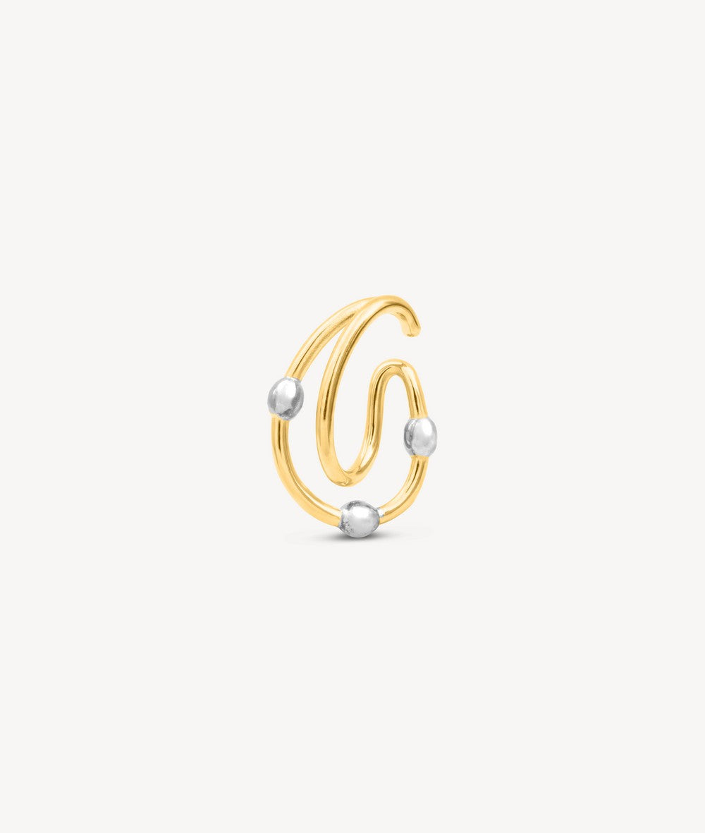 Rounded gold ear cuff with silver beads SUGAR BI