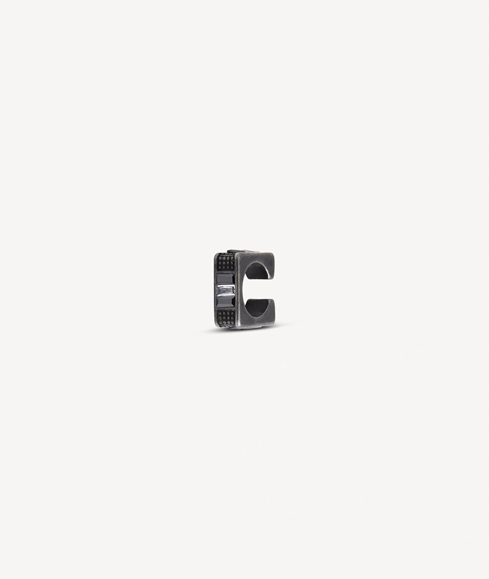 Ear cuff carré argenté et oxydes de zirconium noirs et blancs effet vintage SHINSEI VS