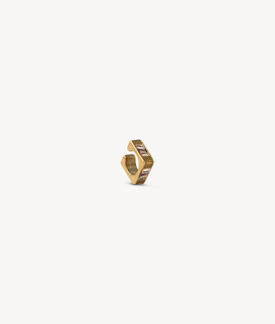 Square gold ear cuff with brown and white cubic zirconia, vintage effect, SHINSEI VG - YParis