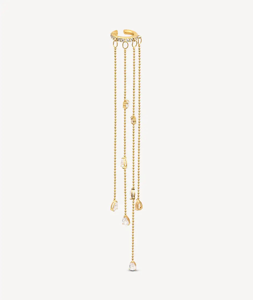 Ear cuff chaînes pendantes doré et zirconiums Colby G