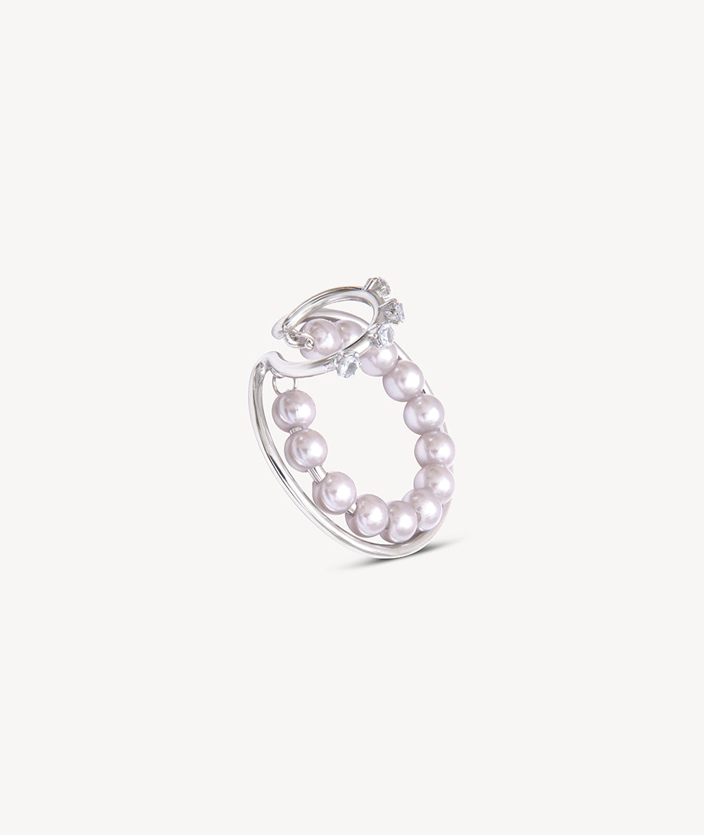 Ear cuff créole triple argenté et perles d'eau douce Misty S
