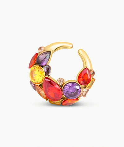 Ear cuff doré zircons jaunes violets et oranges DAHLIA G - YParis