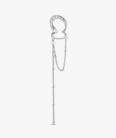Ear cuff double argenté avec chaîne pendante et zirconiums blancs LUNAR S - YParis