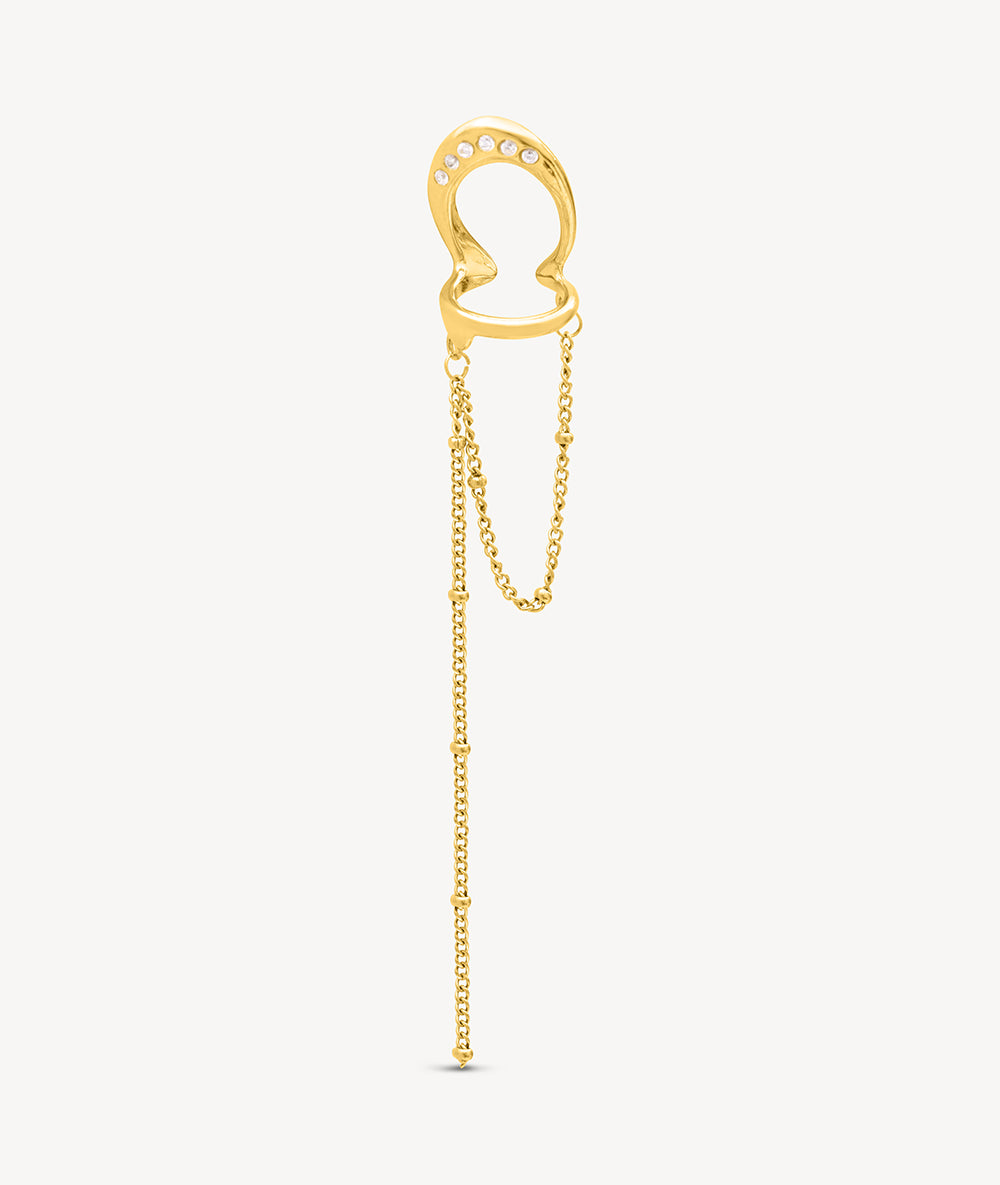 Ear cuff double doré avec chaîne pendante et zirconiums blancs LUNAR G